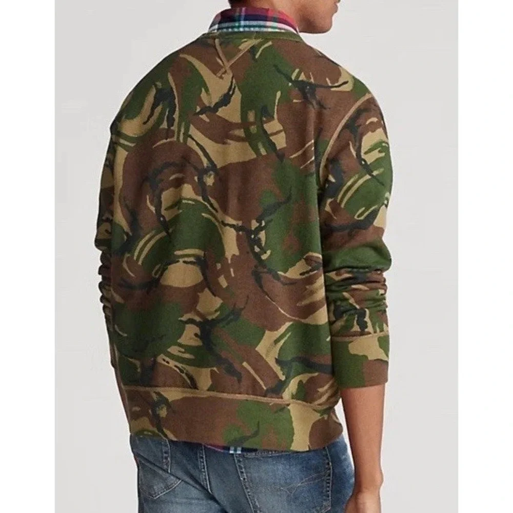 Mens Polo Ralph Lauren Big Logo Spell‎ Out Camo Fleece Sweatshirt Rare Med